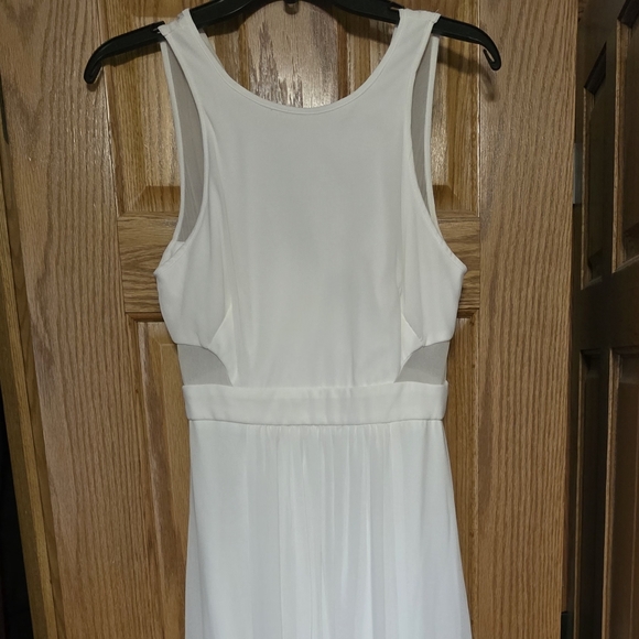 Bijou Bijou White Scoop Neck Illusion Cut Out Maxi Slit Sheer Dress - Picture 11 of 12